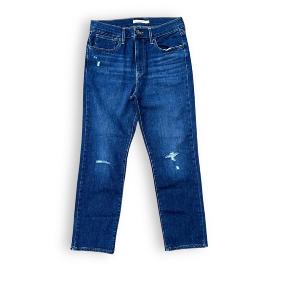 Levi’s Women 724 High Rise Straight Cropped Distressed Dark Wash 29 - Picture 2 of 8